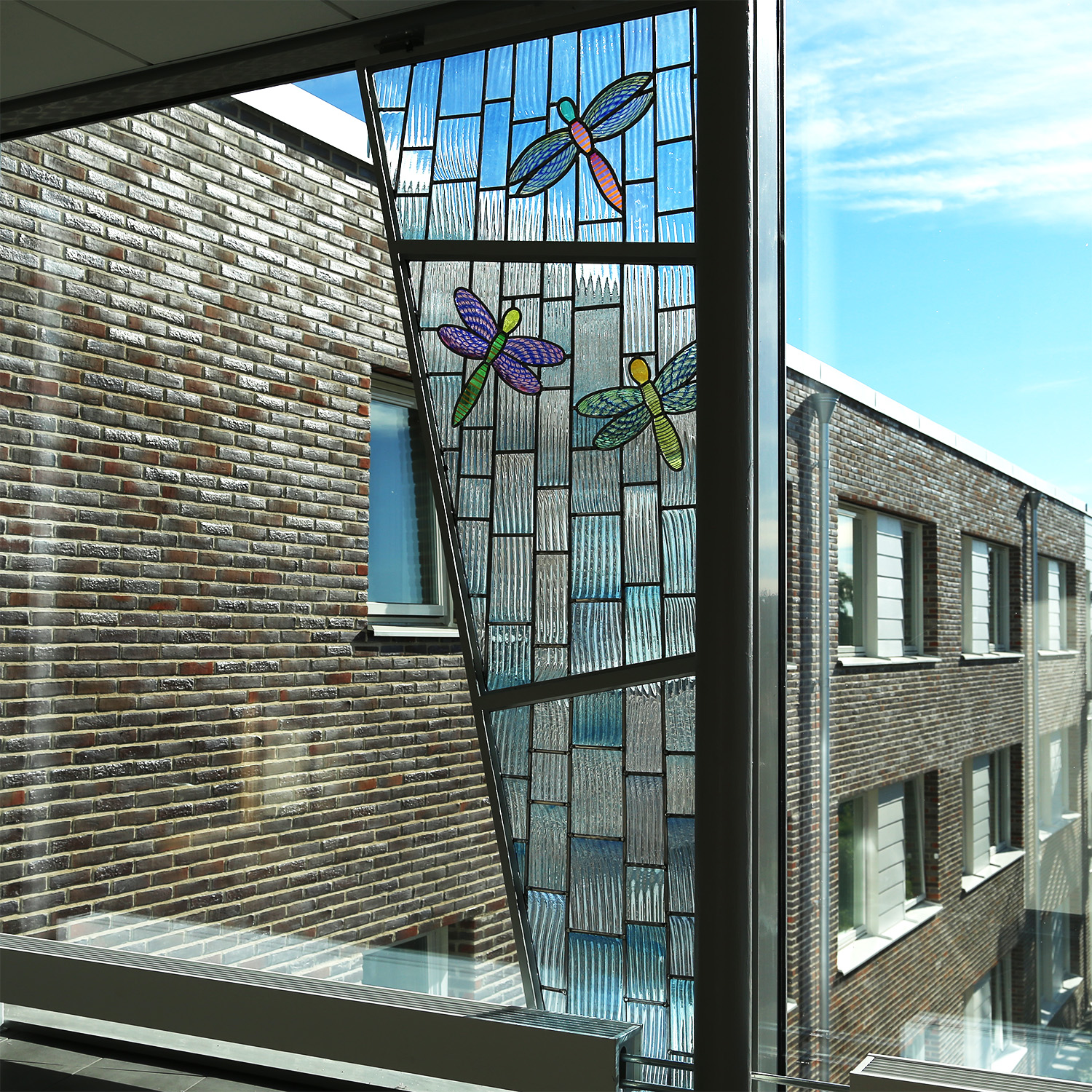 Åbreddens äldreboende, Helsingborg. Blyinfattatade paneler